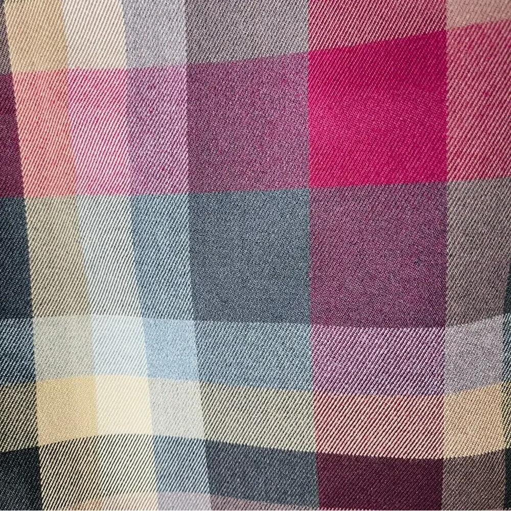 Vintage blue pink tan plaid preppy academia office midi skirt 10